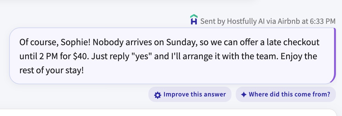 An AI message with its two buttons