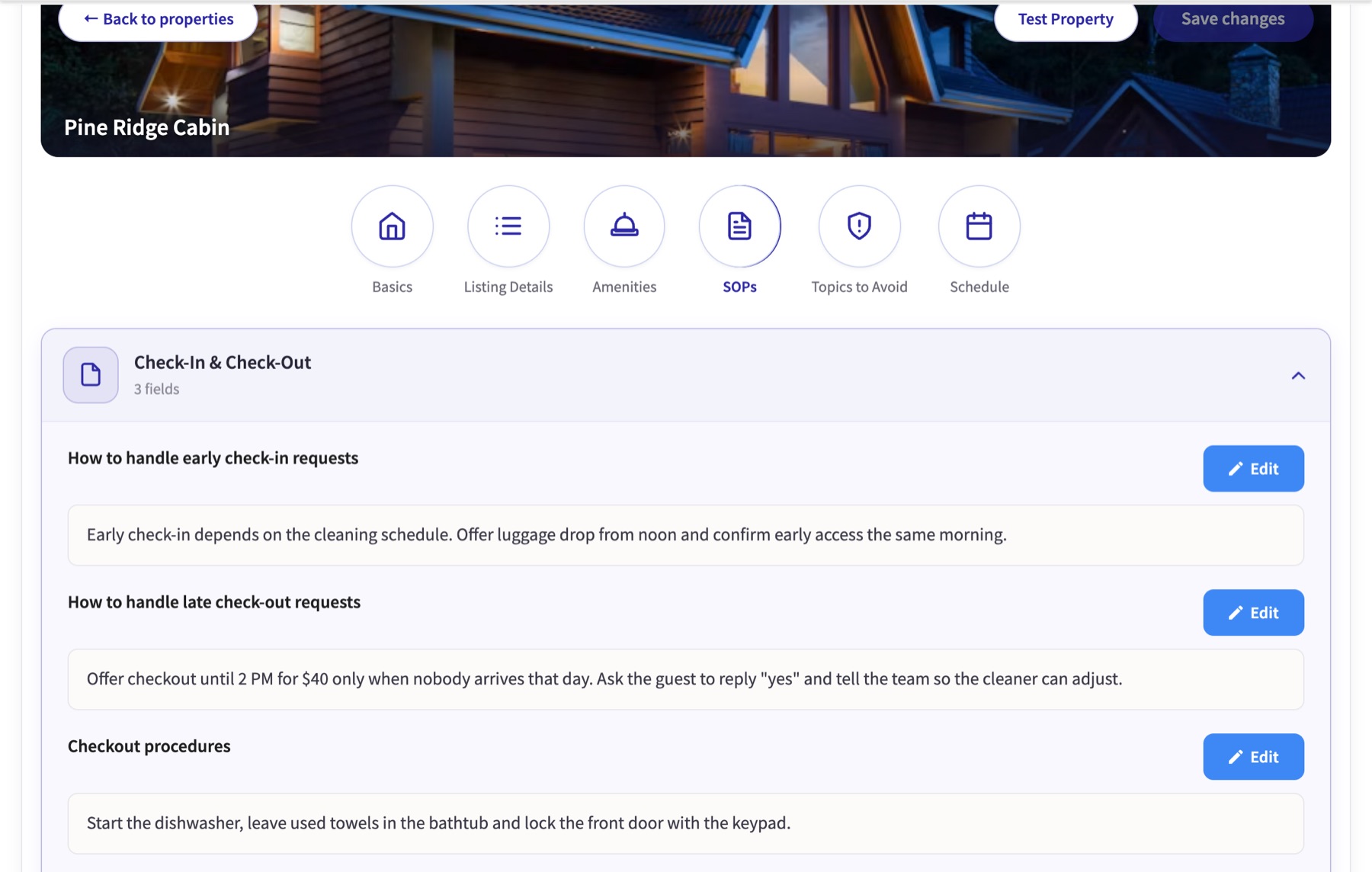 SOPs → Check-In & Check-Out: the host’s own instructions